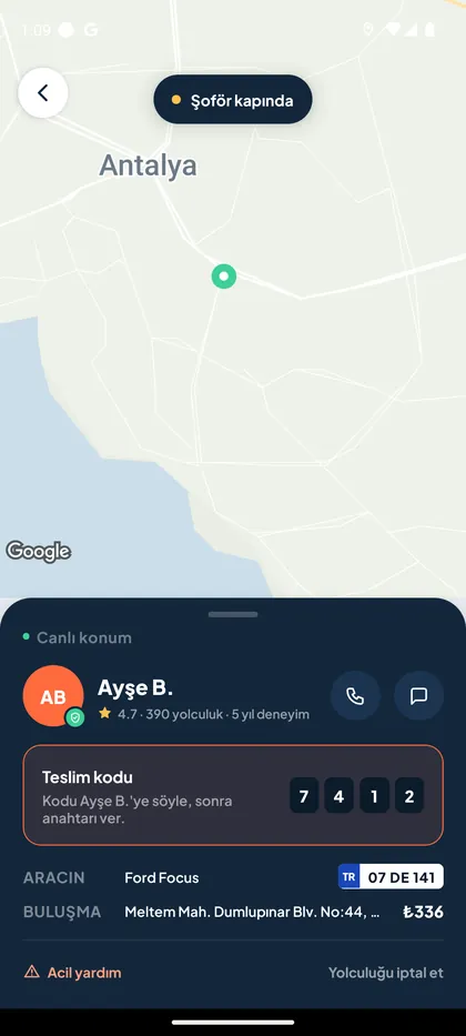 Şoför kapında · teslim kodu