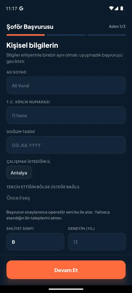 Başvuru 1/3 · kişisel