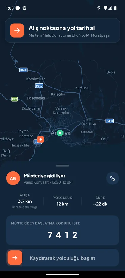 Kod girildi · başlatmaya hazır